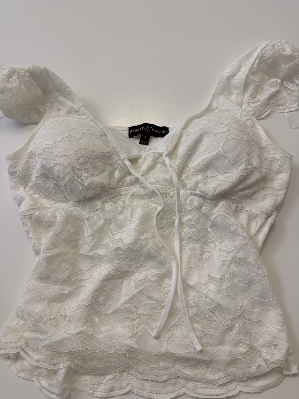 Almost Famous White Lace Tie-Front Bustier Cami